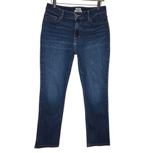 LL Bean Womens Classic Fit Dark Wash Straight Ankle Denim Jeans Size 10 P